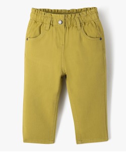 Pantalon bébé fille en toile de coton avec ceinture froncée